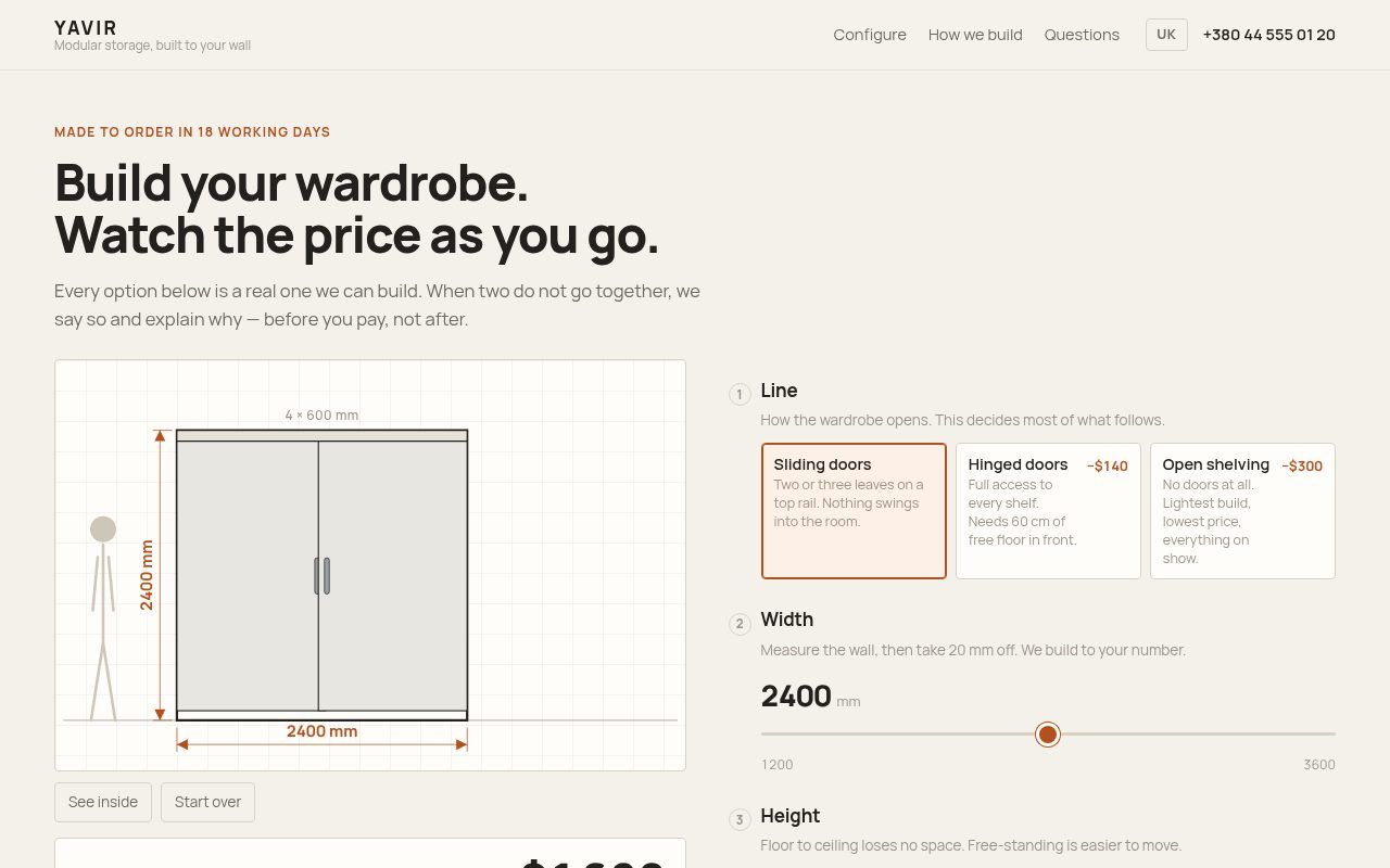 Landing configurator with calculator